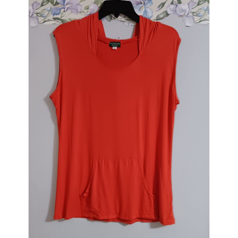 Kathmandu Imports Medium/Large Orange Pocket Hood Lightweight Athleisure Top